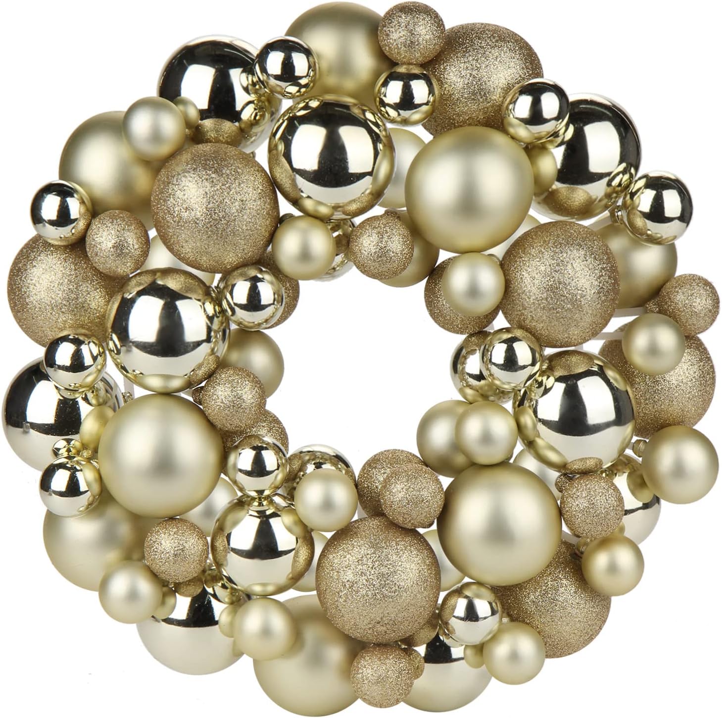 Christmas Ball Wreath 13" Xmas Wreaths Ornaments Glitter Thicken Shatterproof Garland Decoration for Door Wall Mantel Holiday Party Decor, Gold