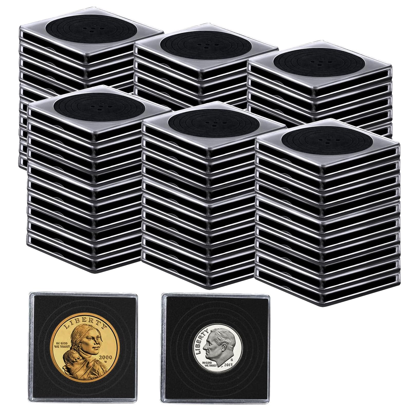ZYNERY 60 Pack Coin Holders for Collectors, Coin Collection Supplies, Silver Dollar Coin Holder, Half Dollar Coin Holder, Coin Capsules, Coin Display