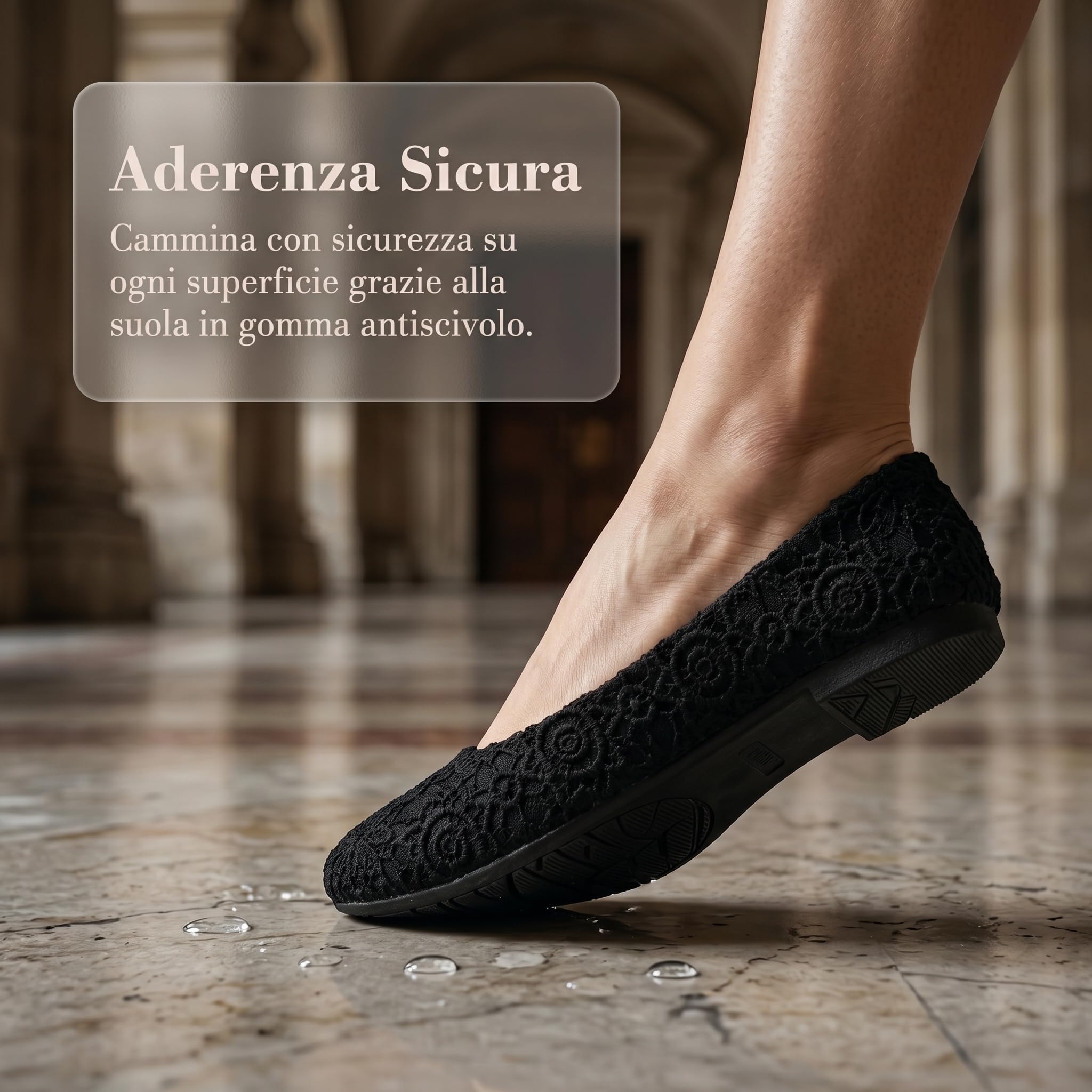 GLAMORA Scarpe da donna in pizzo floreale con manolettina piatta