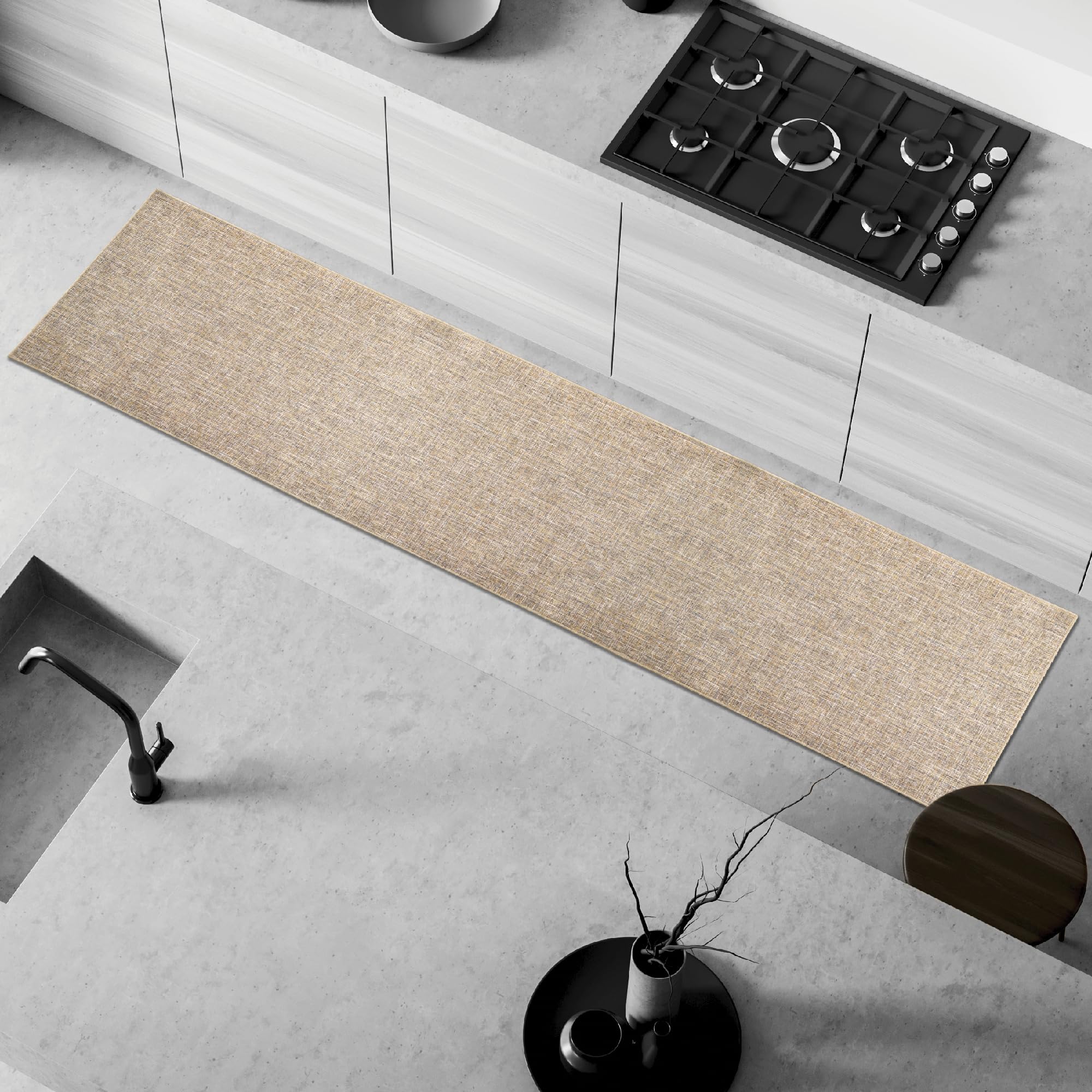 Comart - Tappeto Cucina Trama - 50x240 cm - Antiscivolo - Assorbente - Facile da Pulire - Passatoia in Poliestere Intrecciato - Resistente - Moderno - Runner per Corridoio e Entrata - Beige