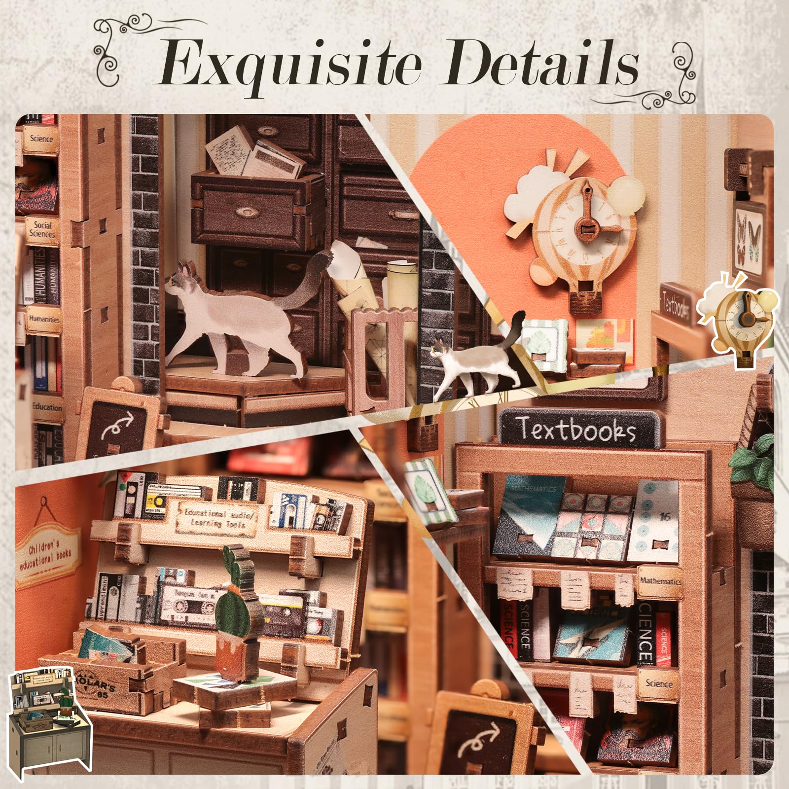 CUTEBEE Kit Book Nook per Adulti - DIY Casa Prefabbricata di Legno con Luci LED, Puzzle 3D e Supporto Libri - Regalo Creativo per Appassionati di Lettura, Decorazione per Libreria