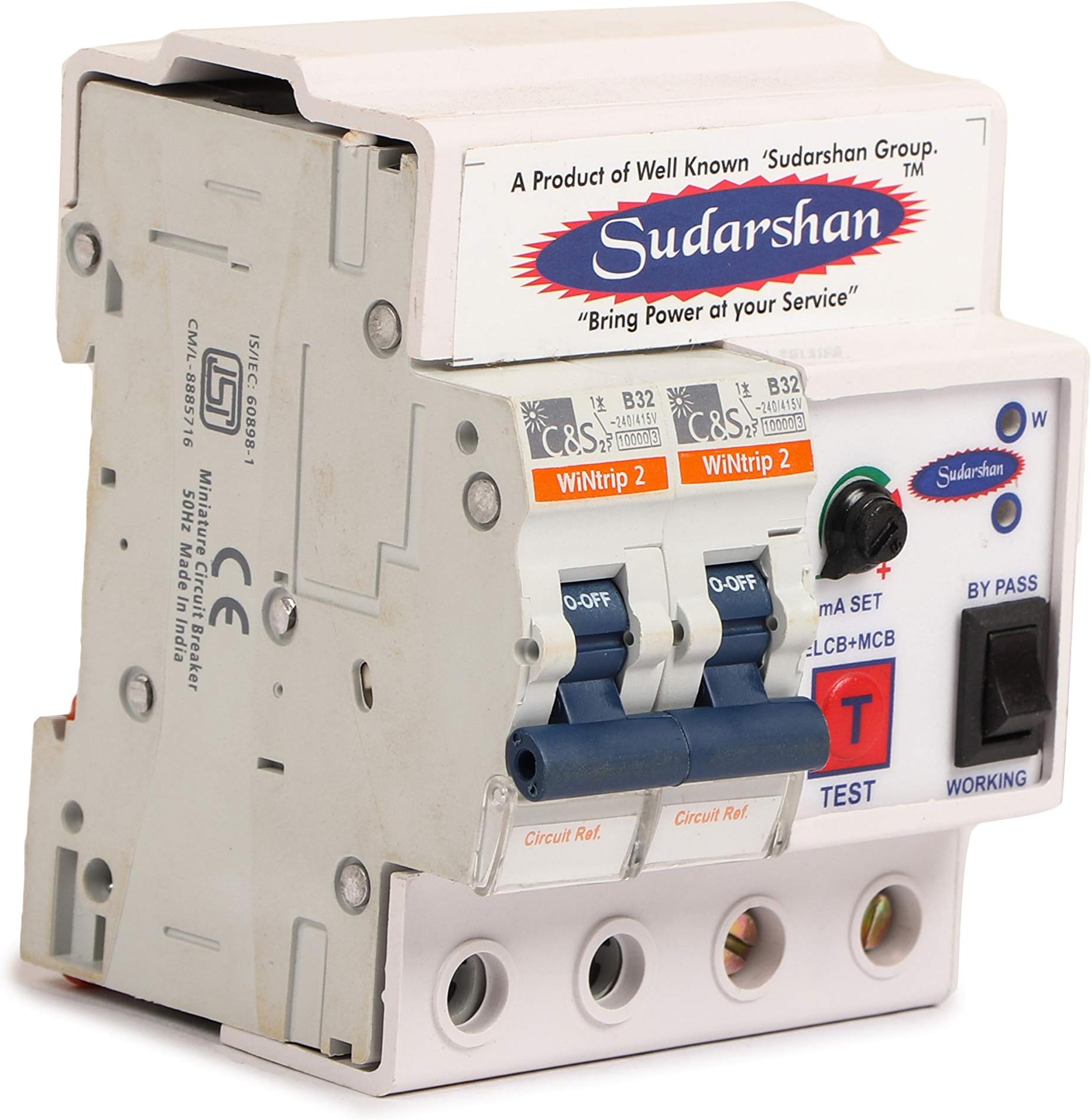 SUDARSHAN Single Phase 2 Pole ELCB + RCCB + ISI Marked MCB 32 A with High Voltage, Overload Protection, Current 3 to 30 Ma (Shock Guard)