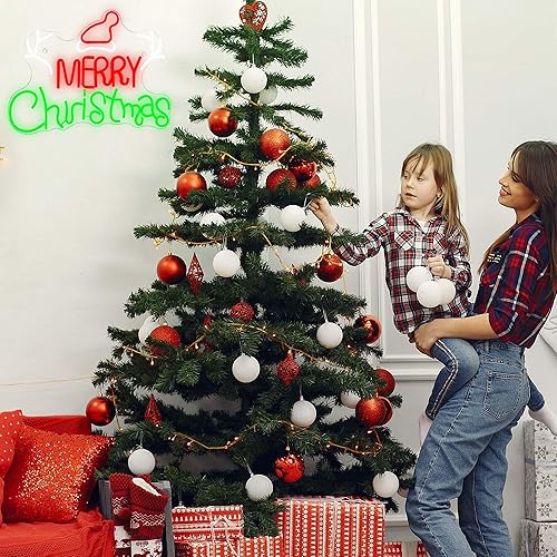 Miniatura 6 de Allball Letrero de neón de Feliz Navidad, luces LED de Navidad para decoración de pared, decoraciones de Navidad, sombrero, letreros iluminados,