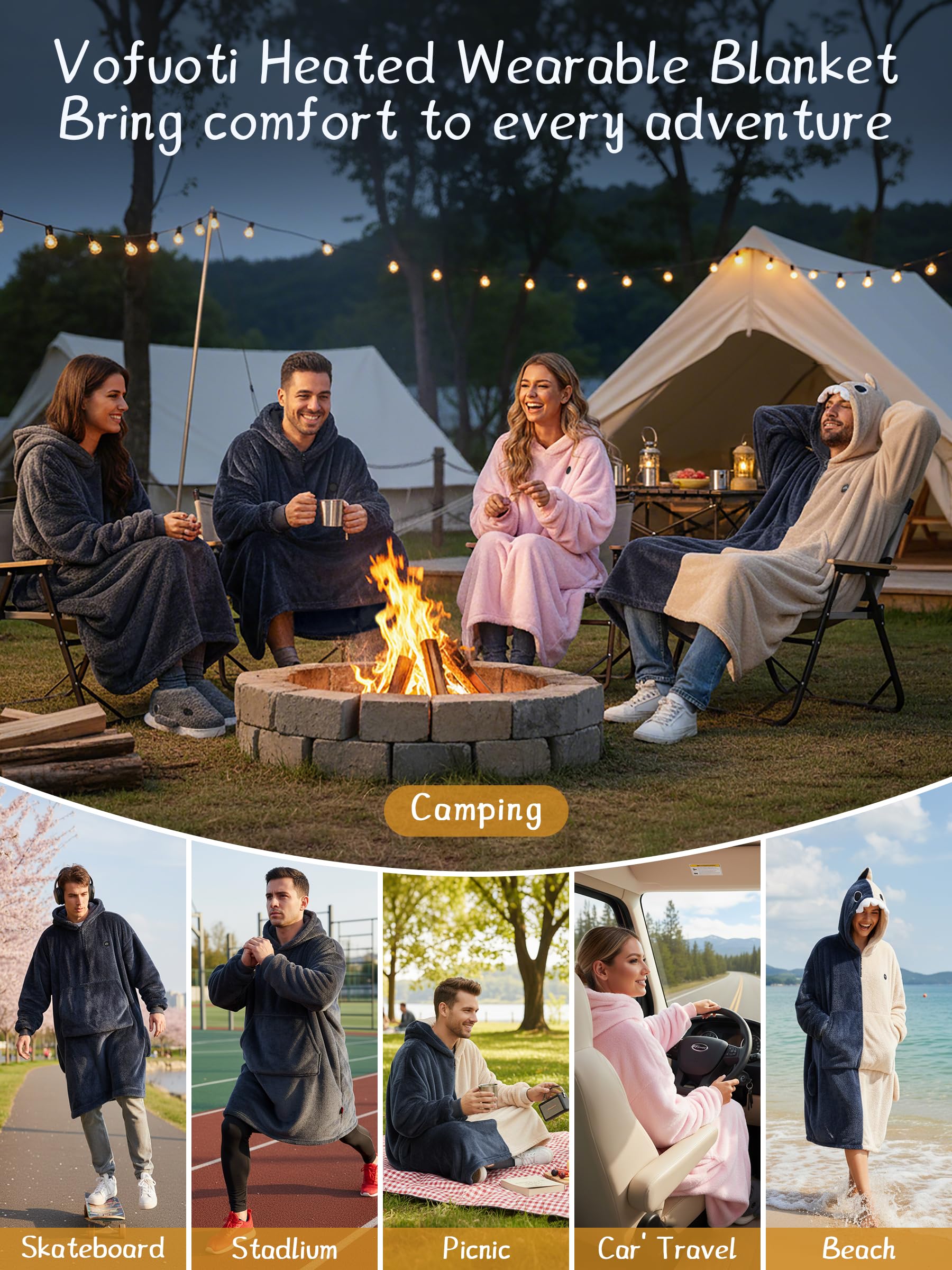 Beheizte Hoodie Decke mit Ärmeln,Heizdecke mit Ärmeln Kabellos mit Akku,10000mAh,Geschenk für Frauen,Tragbare Decke zum Anziehen Erwachsene Kuscheldecke,Weihnachtsgeschenke für Freundin Mütter75*110cm