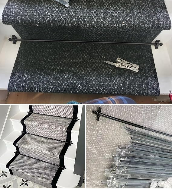 Stair Rods Polished Black Stair Runner Rods, 26/28/ 32/36/ 40/50 Inch Brass Stair Rods for Carpet Runners, 13 Mm Tubular Stair Carpet Rods, Electroplated(13pcs,76cm(30in))