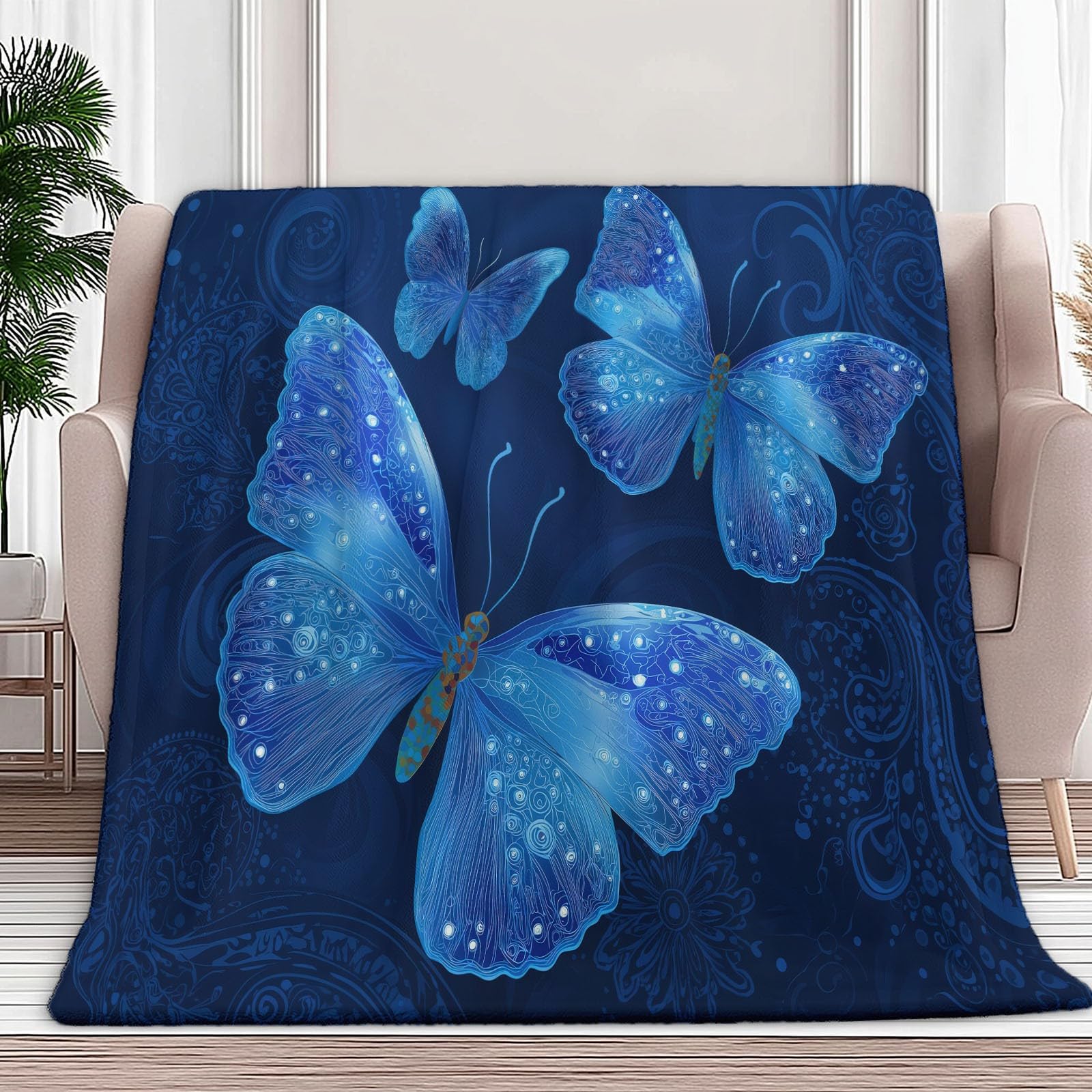 Genérico Koc Flanelowy Fantasy Niebieski Motyl 180x220cm Wygodne Ciepłe Koce Polarowe, Koc Prezent Dla Dzieci i Dziecka, Uniwersalne Koce Na Łóżko, Sofę, Kemping I Podróże