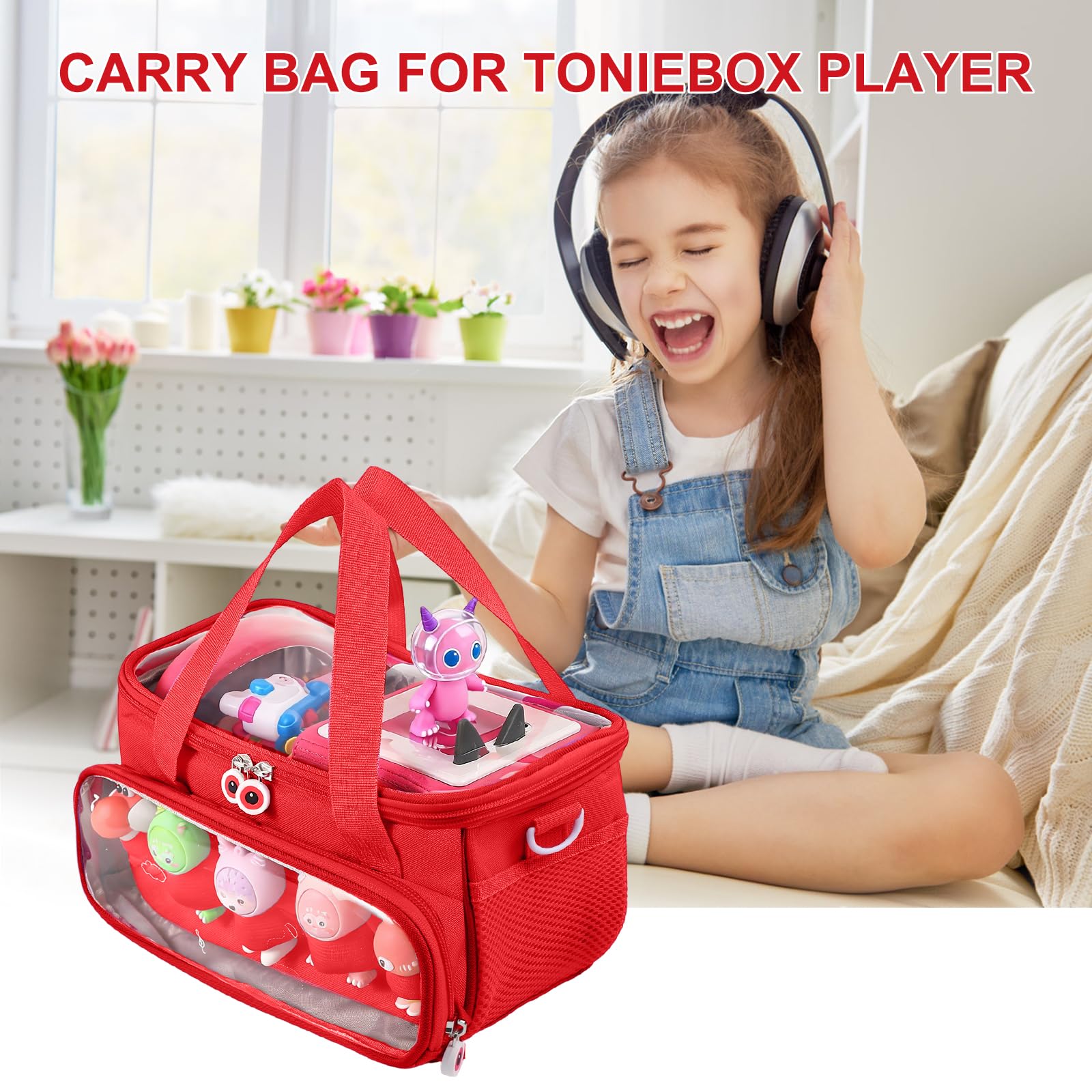 Étui de transport élégant et portable pour Toniebox pour protéger vos jouets musicaux lors de vos déplacements, Rouge, 10x6x5.9 inches, Moderne