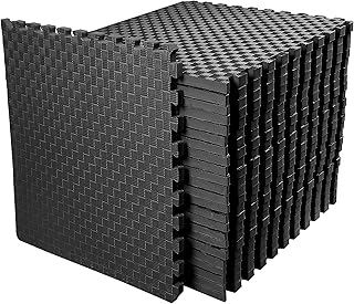 Elevon Puzzle Exercise Gym Flooring Mat, 1" Thick EVA Interlocking Foam Tiles Workout Mat for Home Gym, Fitness Equipment, MMA, Gymnastics, 18 Tiles Shock-Absorbing Exercise Mat, Black (72 Sq Ft)