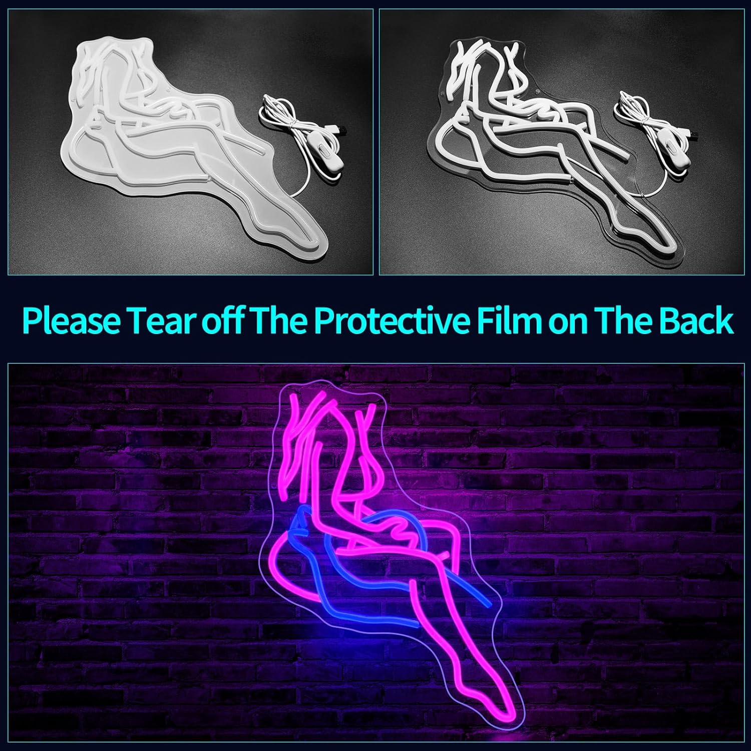 Lady Neon Sign, JGHTURIE Neon Signs for Wall Decor, Pink & Blue Light Up Signs for Room Decor Bar Led Sign for Man Cave, Party, Office, Art Decoration, USB Powered - Image 2