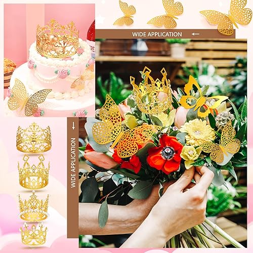 Miniatura 6 de Estune 312 piezas de papel de regalo de flores con borde dorado, coronas a granel para ramos de flores, ramilletes de boda, alfileres para flores 3D