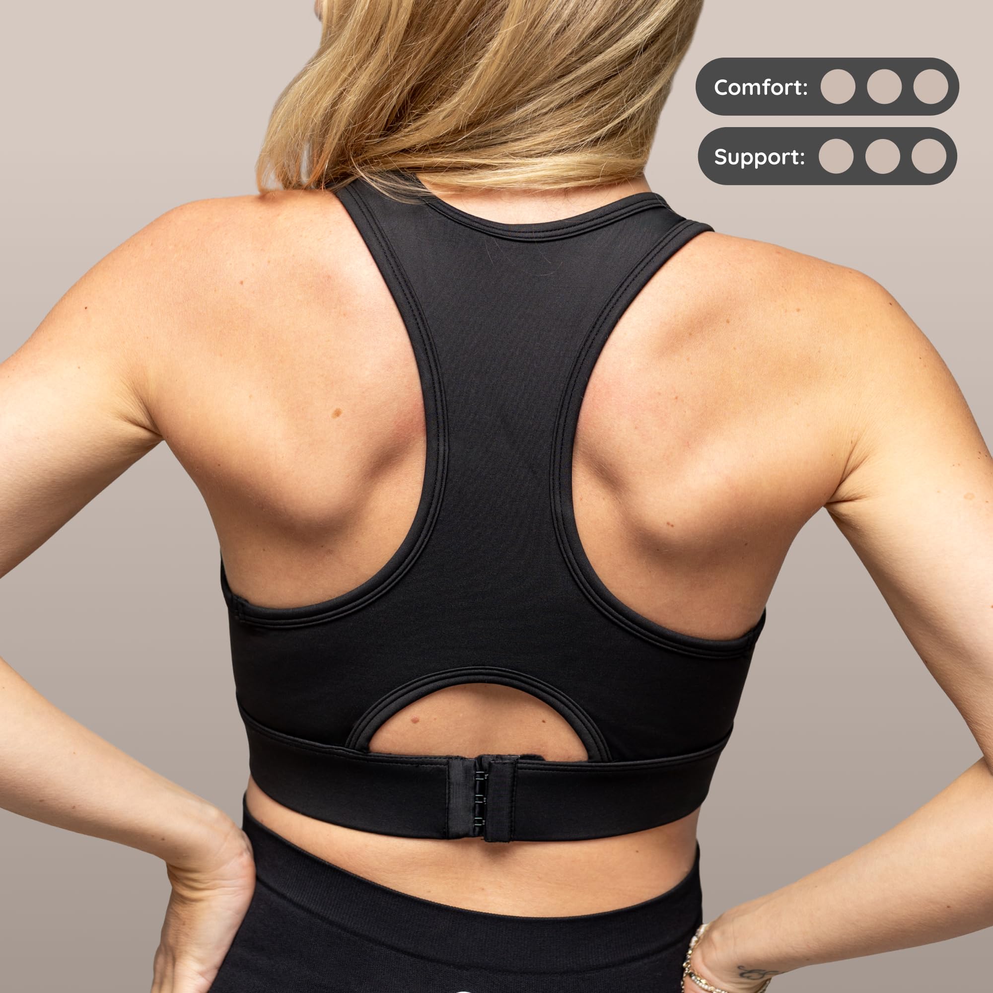 BABYGO® Reggiseno sportivo per allattamento al seno con supporto ad alto impatto, reggiseno premaman per gravidanza, senza cuciture, senza fili, con cuscinetti rimovibili per il massimo comfort, nero