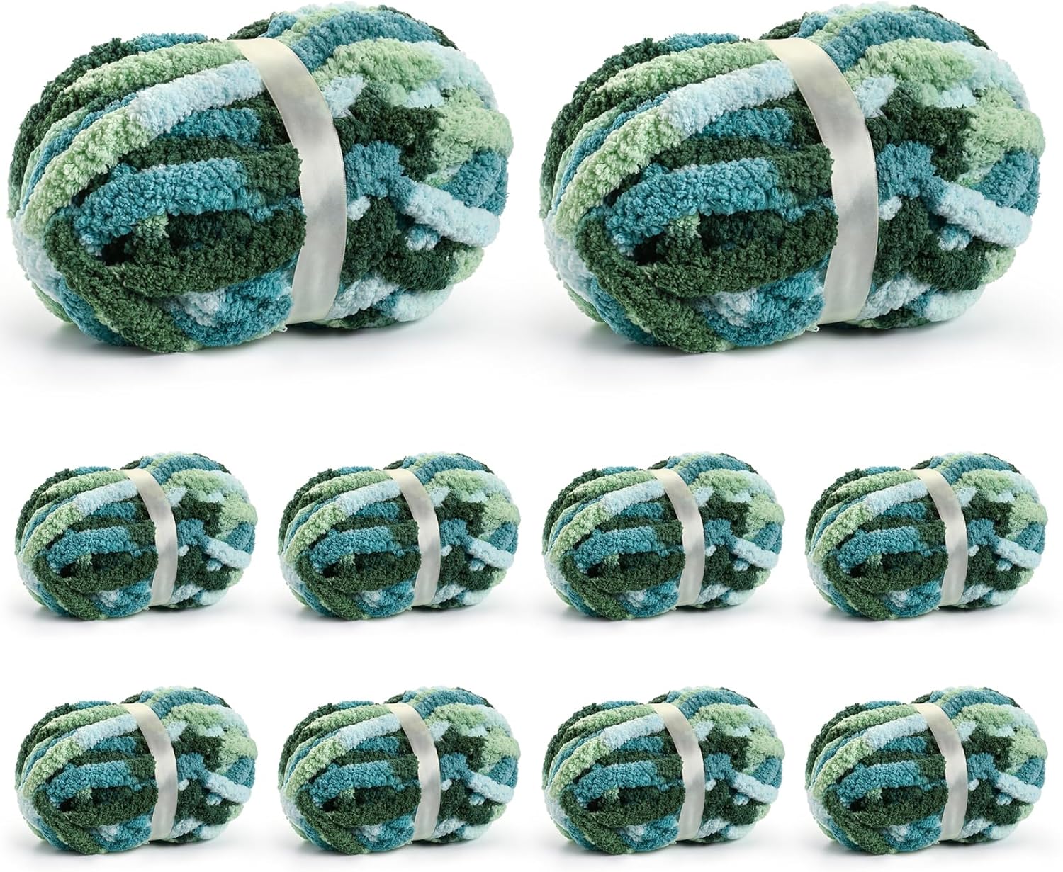 10 Pack Jumbo Chunky Yarn for Hand Knitting, Fluffy Chunky Chenille Yarn for Crocheting, Variegated Chunky Knit Baby Blanket Yarn, 240 yds /70.5 oz Super Bulky Yarn（Mint-Teal-Green）