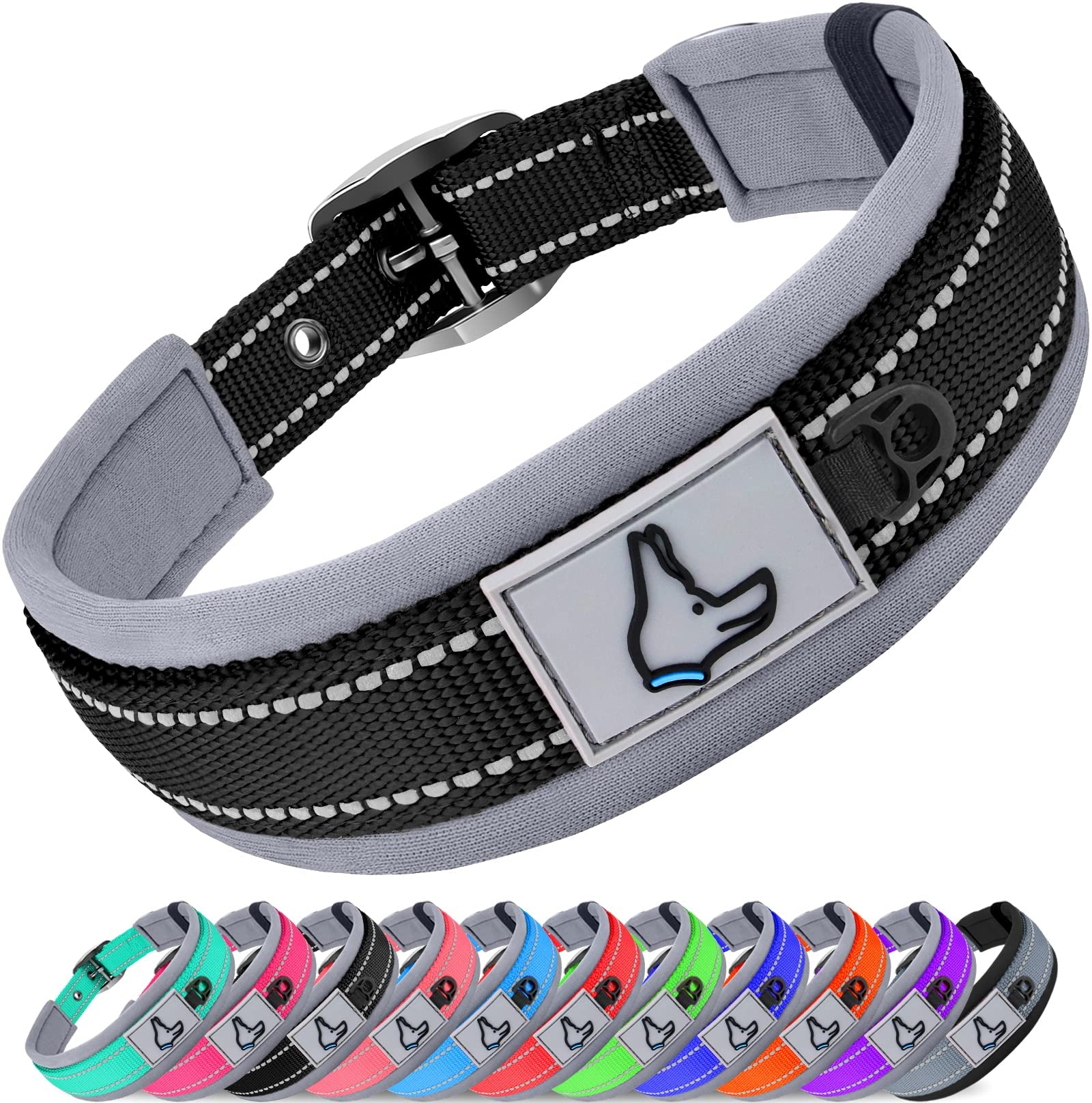Joytale Collar Perro Grande, Resistente y Reflectante, Ajustable de Acolchado Neopreno Nylon, Negro, L Global Recycled Standard Global Recycled Standard Global Recycled Standard