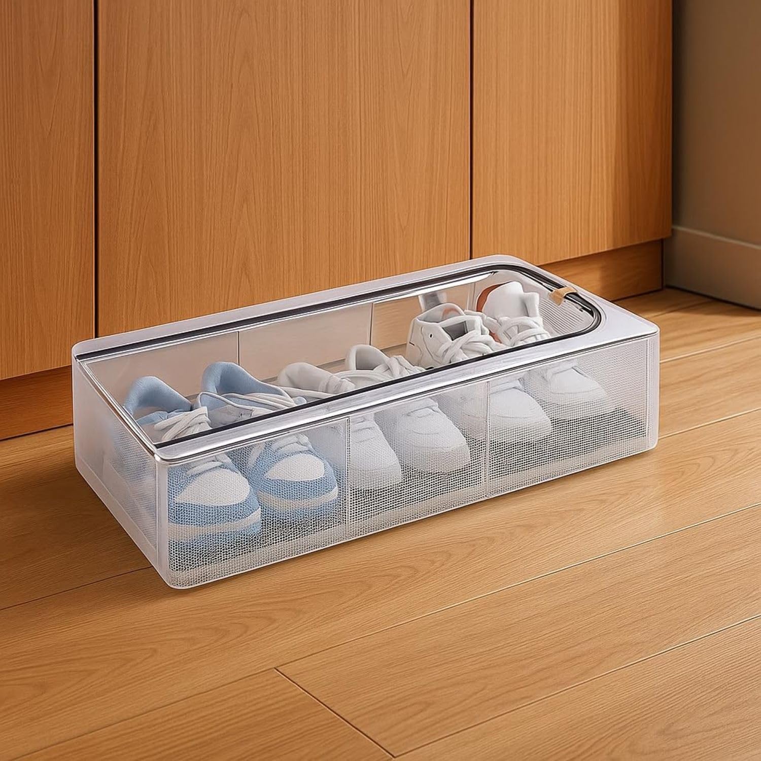 Shoe Storage Box with Transparent Cover & Dividers | Foldable, Dustproof, Under Bed Shoe Organizer for Sneakers, Heels & Sandals | Large Capacity Shoe Rack Box for Home & Closet (1 Box)