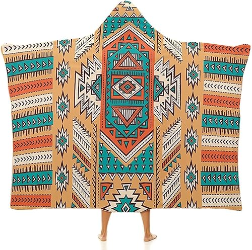 Manta cálida, decoración tribal para mujeres y hombres, manta con capucha, patrón de tribu secreta azteca india tribal americana, suave, cálida y