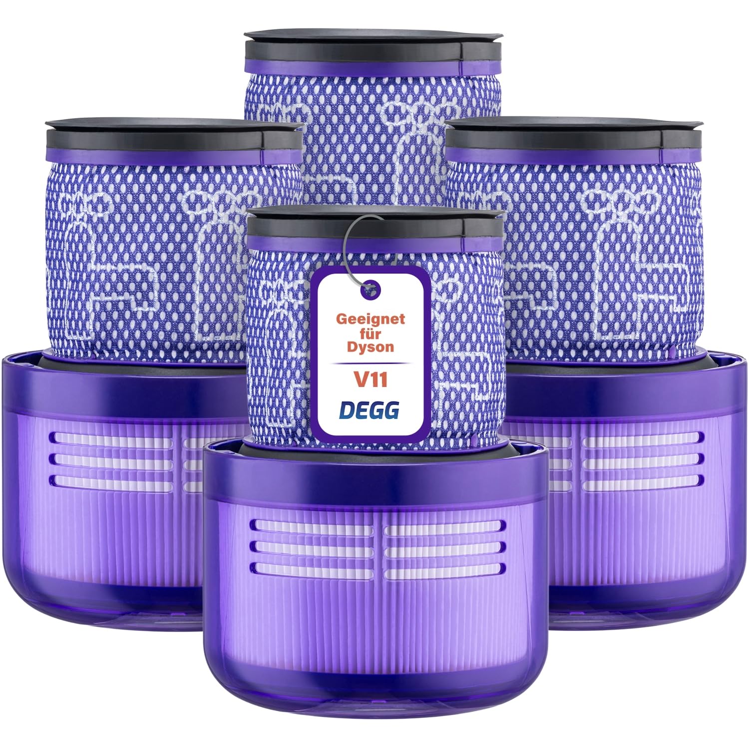 DEGG Hepa Filter - Kompatibel mit Dyson V11 & V15 - Waschbares Staubsaugerfilter - Ersatzfilter - Perfekte Passform - Staubsauger Zubehör - Premium-Qualität - 4 STÜCK