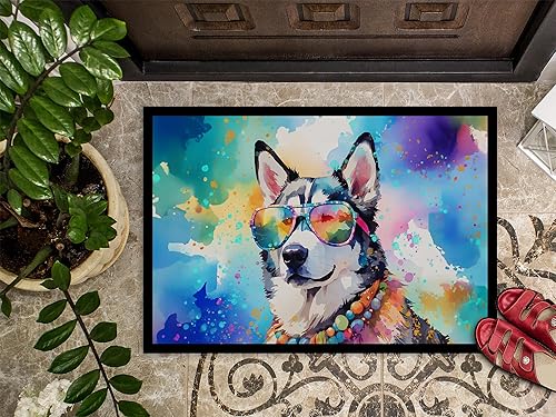 Miniatura 3 de Caroline's Treasures DAC2563MAT Siberian Husky Hippie Dawg Doormat Front Door Mat Indoor Outdoor Rugs for Entryway, Non Slip Washable Low Pile, 18H
