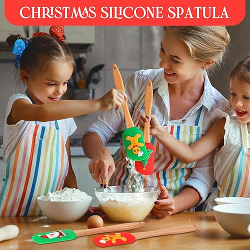 Miniatura 5 de Patelai Juego de 16 espátulas de silicona para Navidad, juego de espátulas de Navidad, Papá Noel, muñeco de nieve, pan de jengibre, espátula de