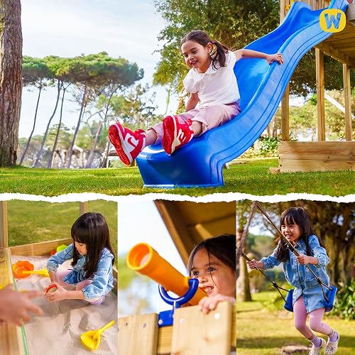 Wickey Tour de Jeu Skyflyer avec Toboggan Vert Pastel 120 et 90 cm et Bâche Vert Pastel, Double Balançoire, Appareil de Jeu pour Le Jardin en Bois - 8