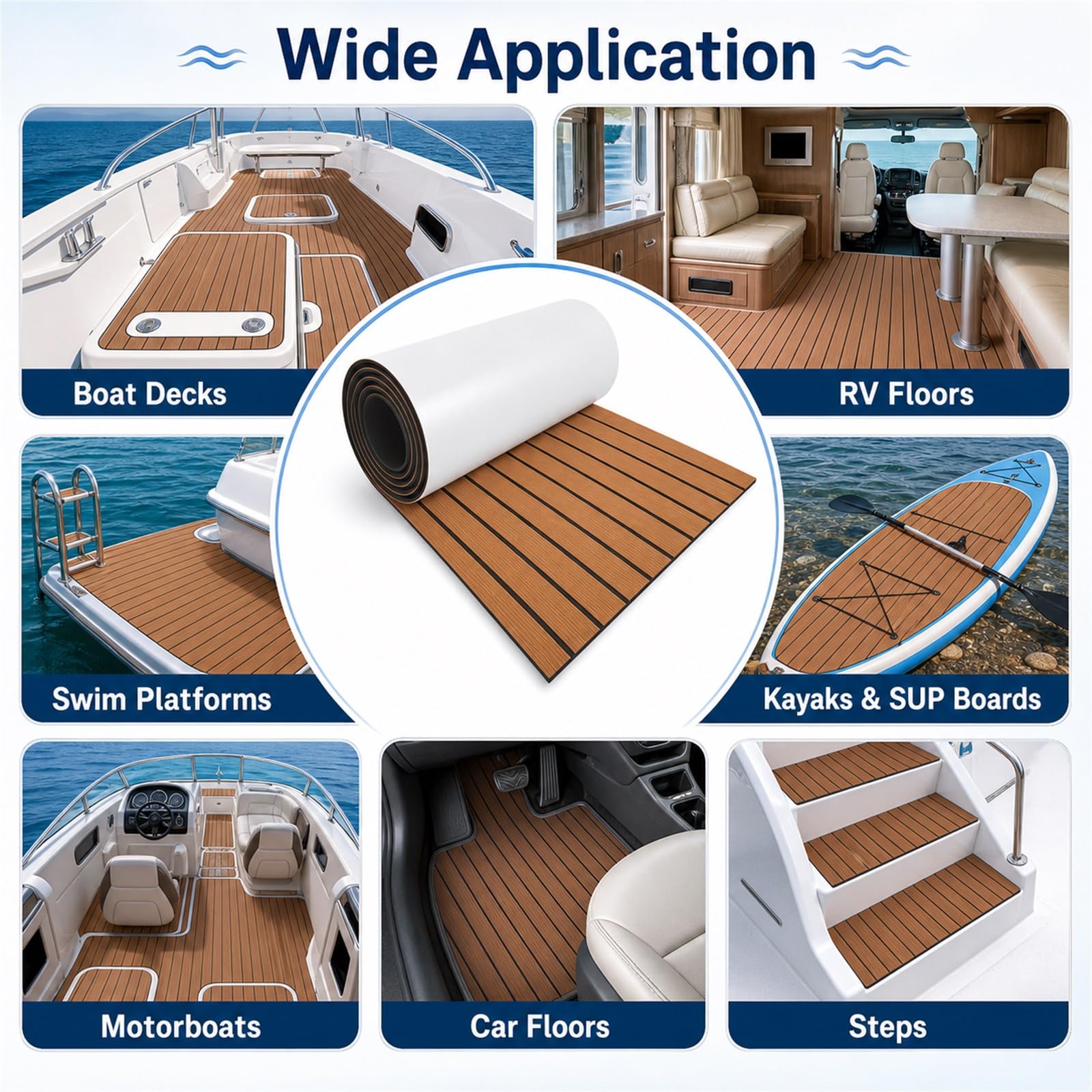 Finto Teak per Barca,Pavimentazione per Barca,Rivestimento per Pavimento per Barca,Facile da Tagliare E Regolare,per Utilizzati Pavimenti di Yachts,Ponti di Barche