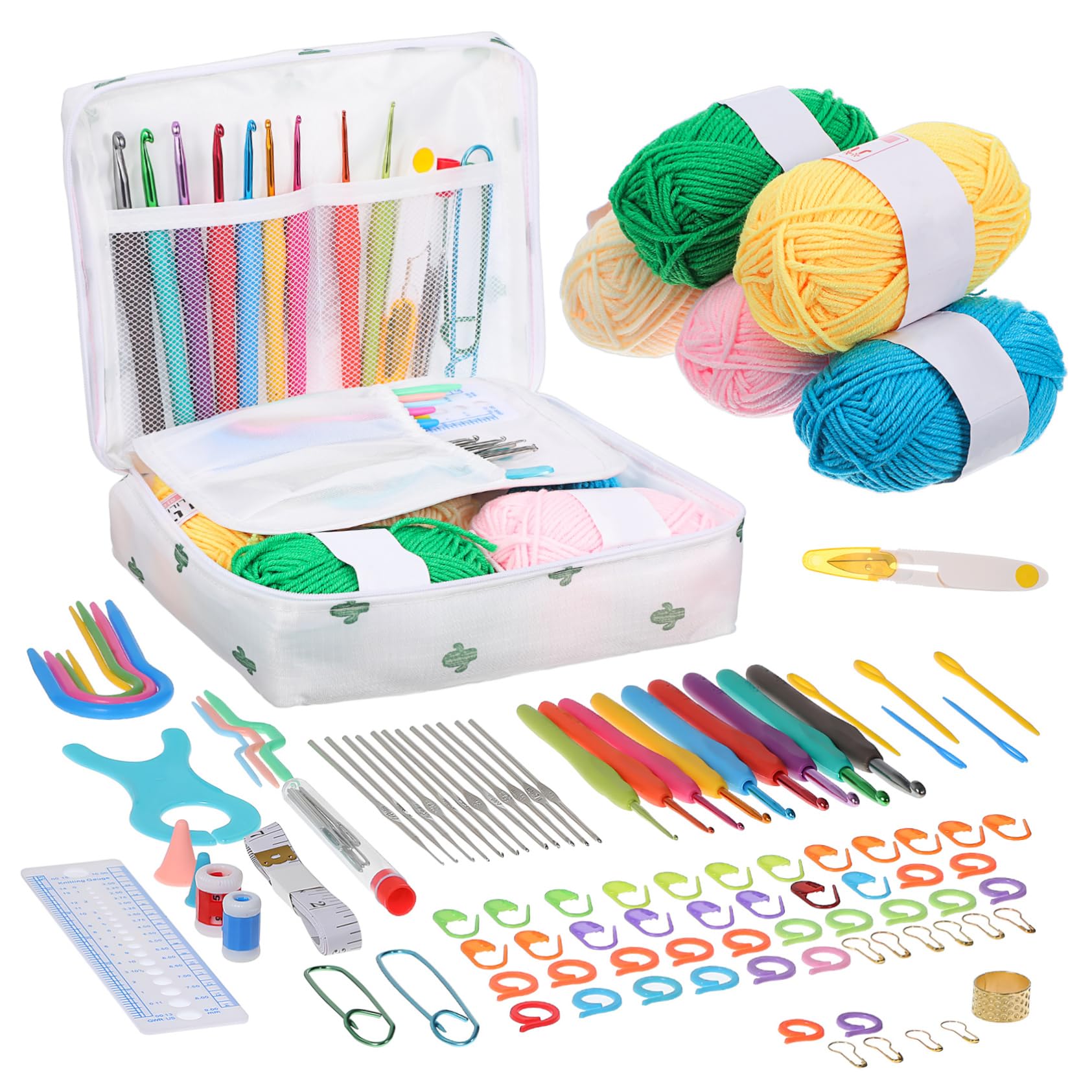 HOMSFOU Kit per Uncinetto Principianti Completo con Accessori in Plastico, Filati e Strumenti di Misurazione, Borsa per Trasporto per Crafting On-the-go