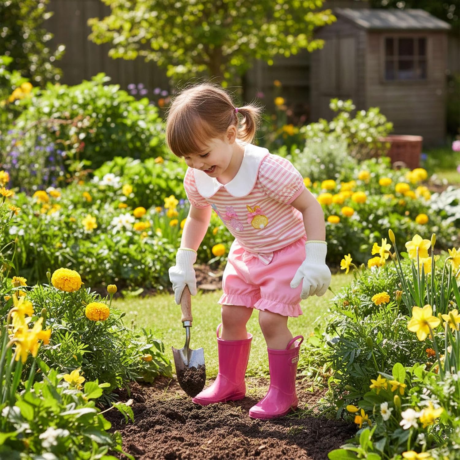 Toddler Baby Girl Easter Outfit Bunny Print Striped Doll Collar Puff Sleeve Shirt Tops with Shorts Set 2Pcs - Image 4