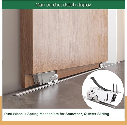 Miniatura 6 de DIYHD Kit de herrajes para puertas correderas ocultas de 38 pulgadas con cierre suave y riel de piso, sistema ligero de montaje en pared de pista