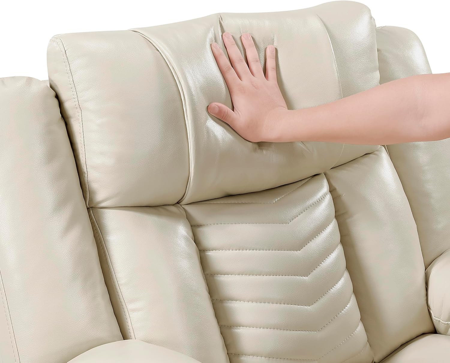 Lexicon Wall Hugger Power Double Reclining Loveseat with Console, Faux Leather Home Theater Seating with LED Lighting, Charging Ports, Bluetooth Speaker Wireless, Cup Holders, Hidden Storage, Beige Beige Loveseat image 14 of 16 B0F59GLRXF