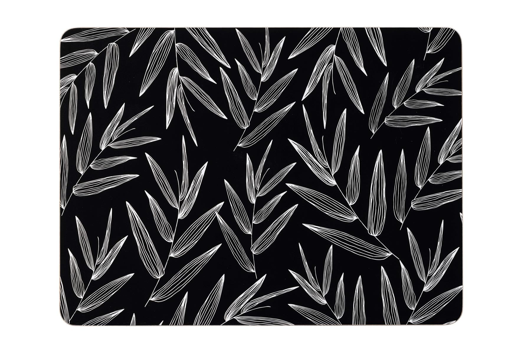 Maison & White Multicolor Cork Backed Placemats, Black And White Leaf Pattern, Set Of 4