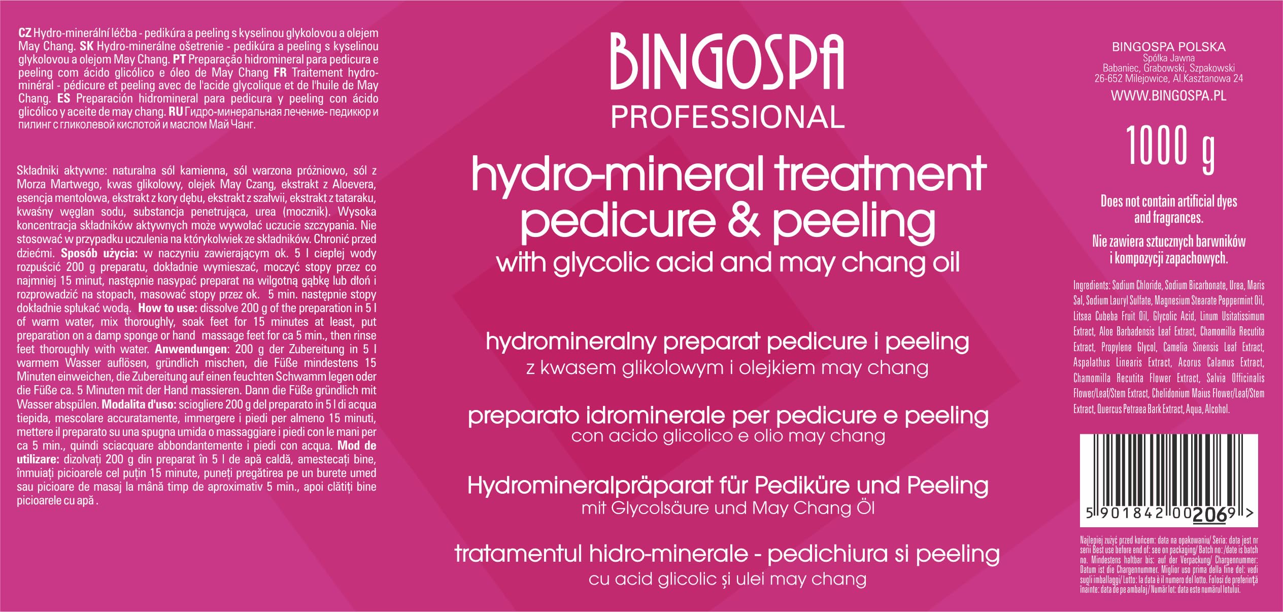 Trattamento idro-minerale - pedicure e peeling con acido glicolico e olio di May Chang 1000 g BINGOSPA
