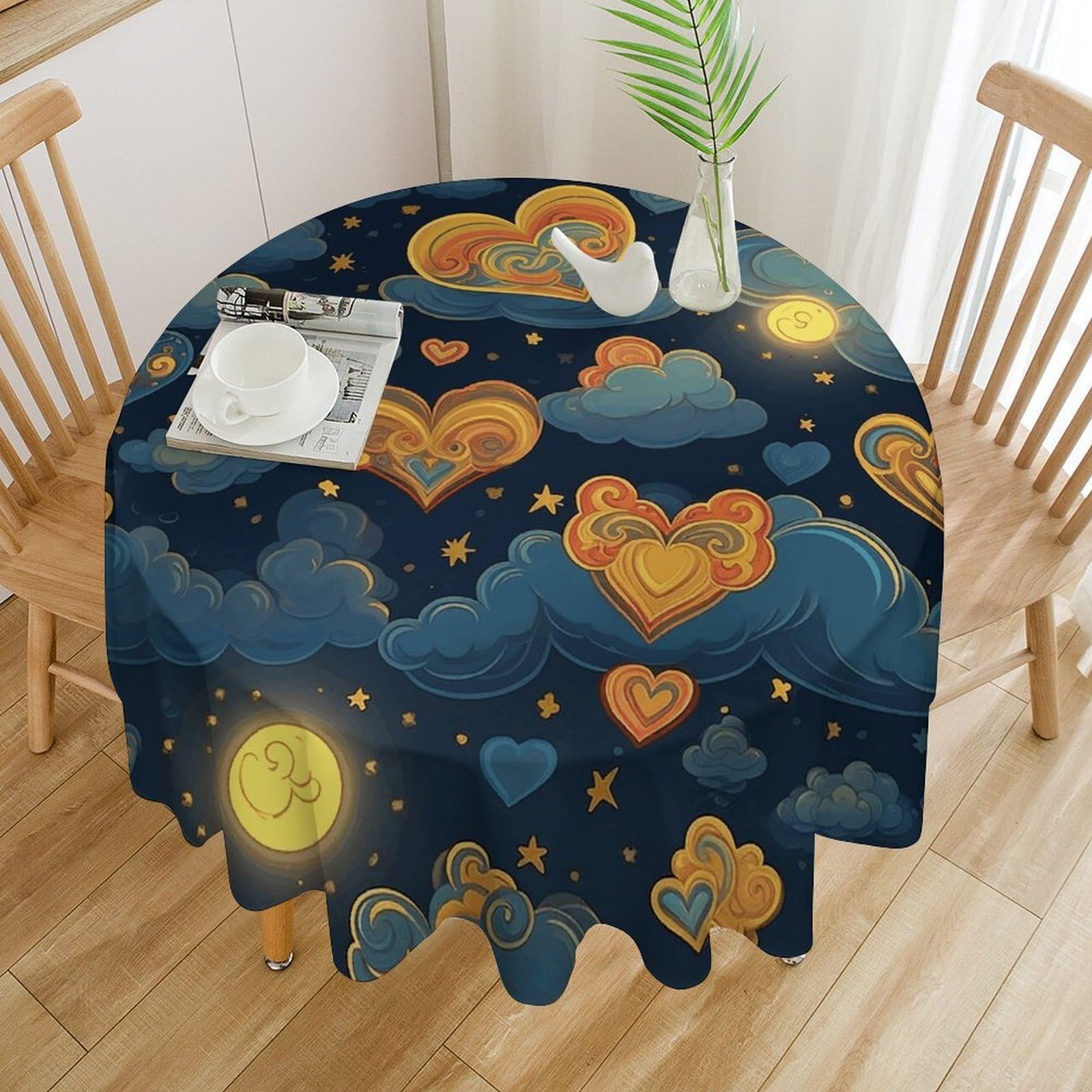 Nappe ronde imperméable 178 cm à motif nuages et étoiles pour table de salle à manger