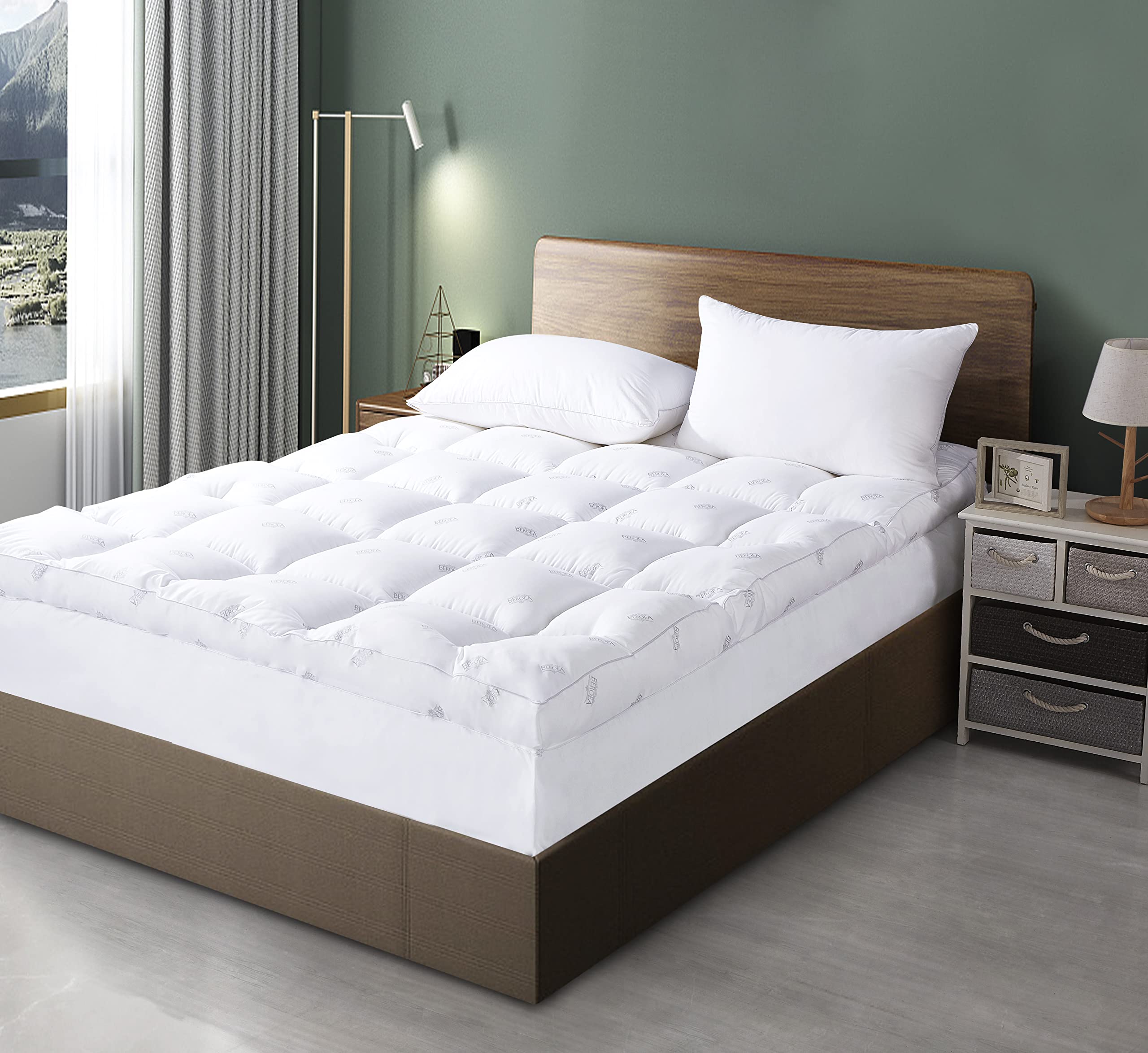 casaluna home textile Luxury 4 inch 10 cm hotel mattress topper fluffy and ultra soft with full fitted skirt to ensure stability 5 size available Queen, White, topper2022casaluna home textile Luxury 4 inch 10 cm hotel…