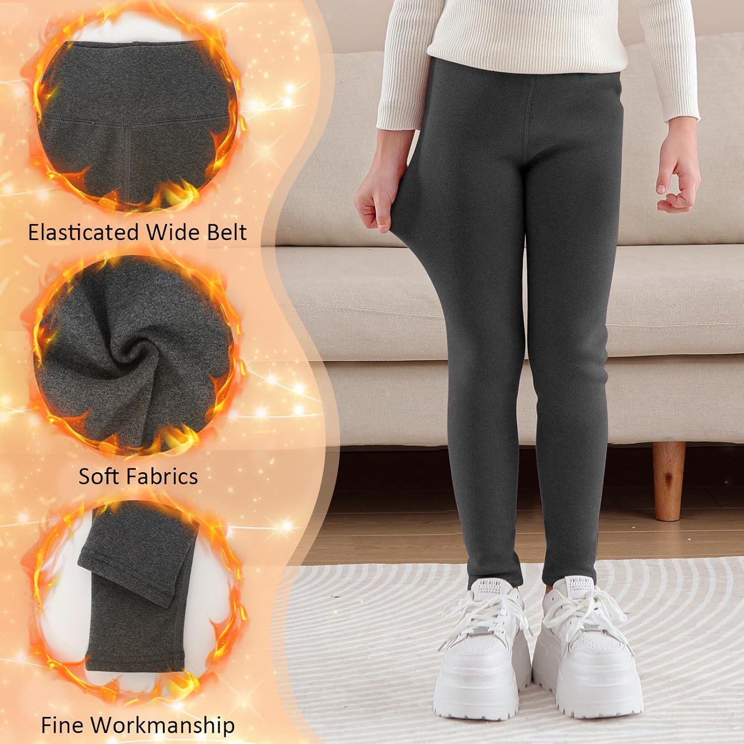 TXJ Sports Girls Fleece Lined Leggings Cotton Warm Leggings Thick Thermal Pants for Girls Winter 5-11 Years - Image 7