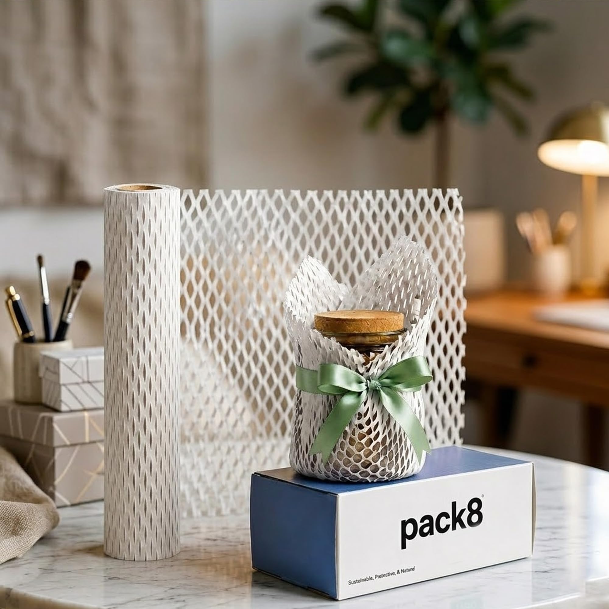 Pack8 Sustainable Honeycomb Paper Bubble Wrap Roll - 10m x 12", 80 GSM White Packaging Wrap for Cushioning, Packing, Shipping & Moving Fragile Items | Expands 40-50%