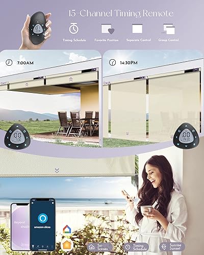 Miniatura 4 de Graywind Persianas enrollables motorizadas para exterior para patio compatibles con Alexa Google, cortinas solares inteligentes para exteriores,