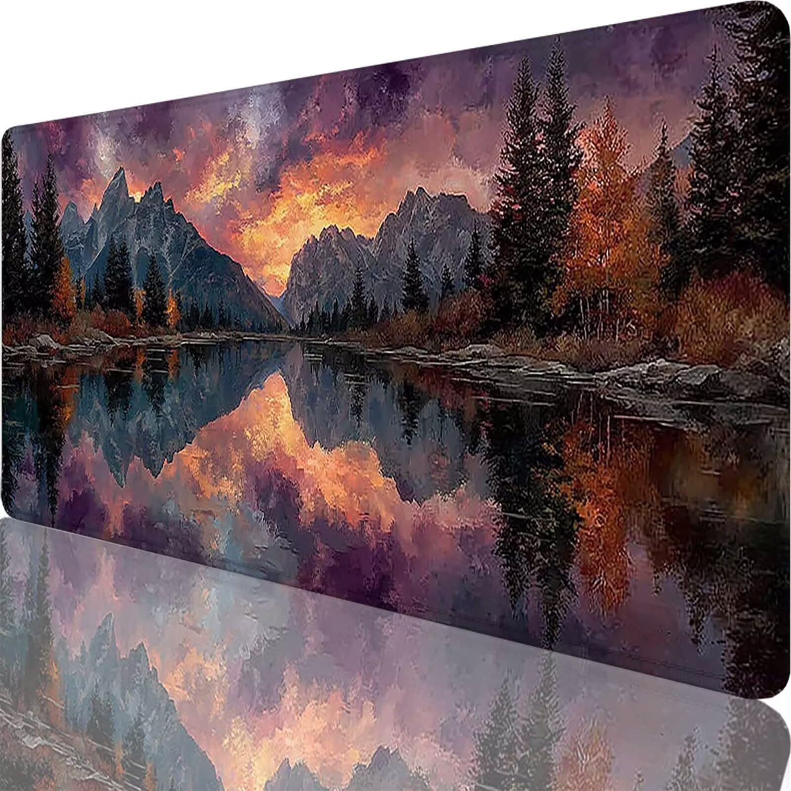Podkładka pod mysz XXL 1500 x 800 x 3 mm, szara podkładka pod mysz górska podkładka na biurko z antypoślizgową gumową podstawą, wodoodporną powierzchnią, szytymi krawędziami, podkładka pod mysz do