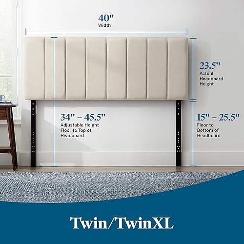 Miniatura 144 de LUCID - Cabecera tapizada de altura media, capitoné de diamantes, acolchado poliéster, altura ajustable 34 a 46 in, fácil montaje compatible