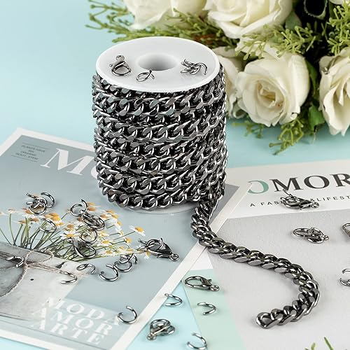 Miniatura 6 de YOUBEIYEE Cadena chapada en negro de 16.4 pulgadas para hacer joyas, cadena de eslabones cubanos de aluminio, collar, pulsera, suministros de