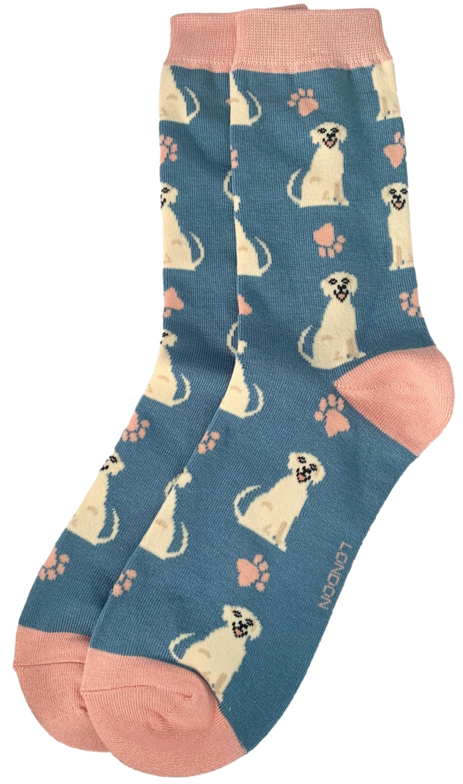 Purple Possum Women's Blue, Denim Blue, Sky Blue, Mid Blue Purple Possum® Socks Labrador Dog Dogs Blue Pink Bamboo Cotton Blend Cute Labradors Golden Retriever Dog 1 Pair Size 4 To 7