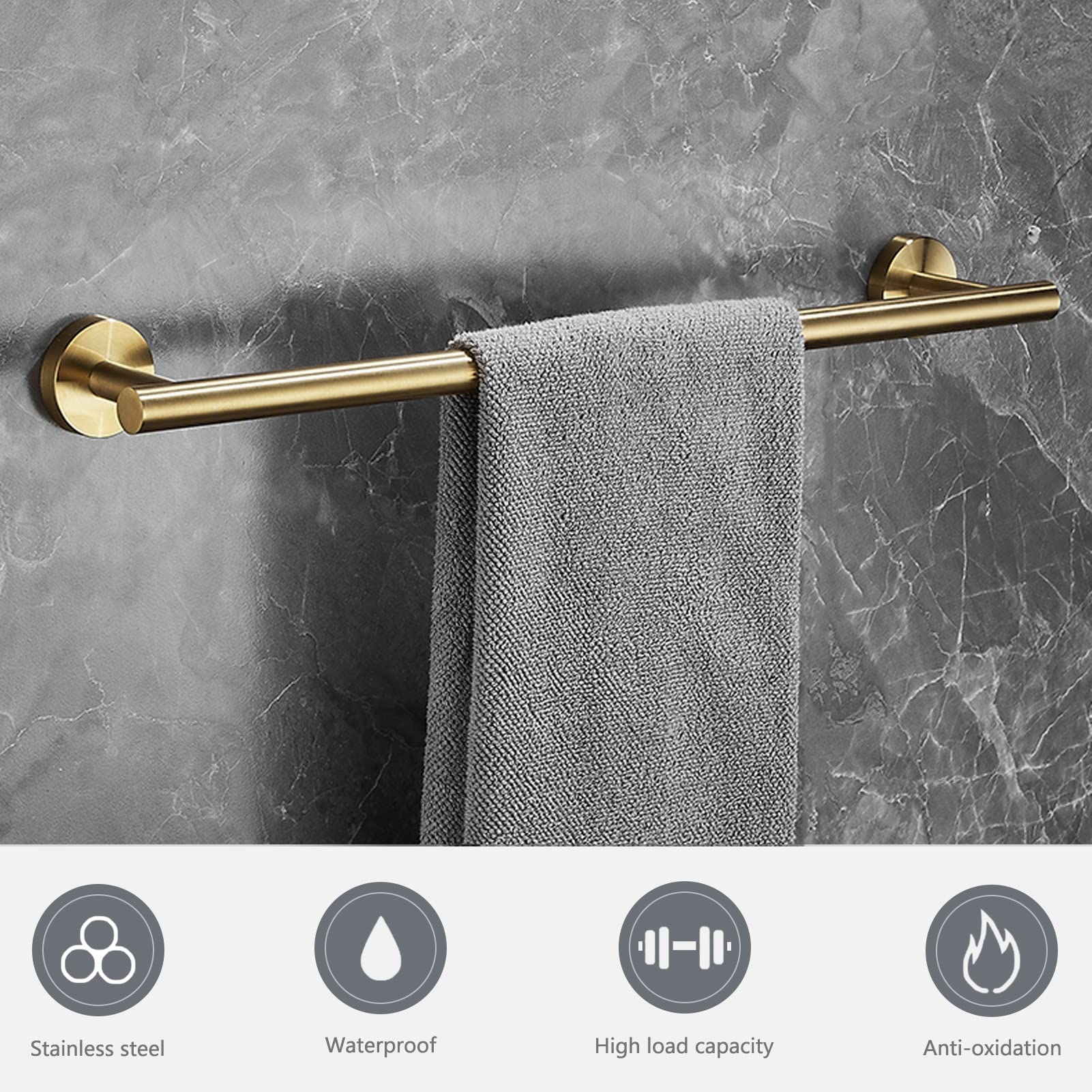 Portasciugamani Singolo, Portasciugamani Rotondo in Acciaio Inossidabile SUS 304, Portasciugamani A Parete, Portasciugamani Dorato per Cucina Bagno, 30cm-89cm Opzionale (Dimensioni : 50cm)