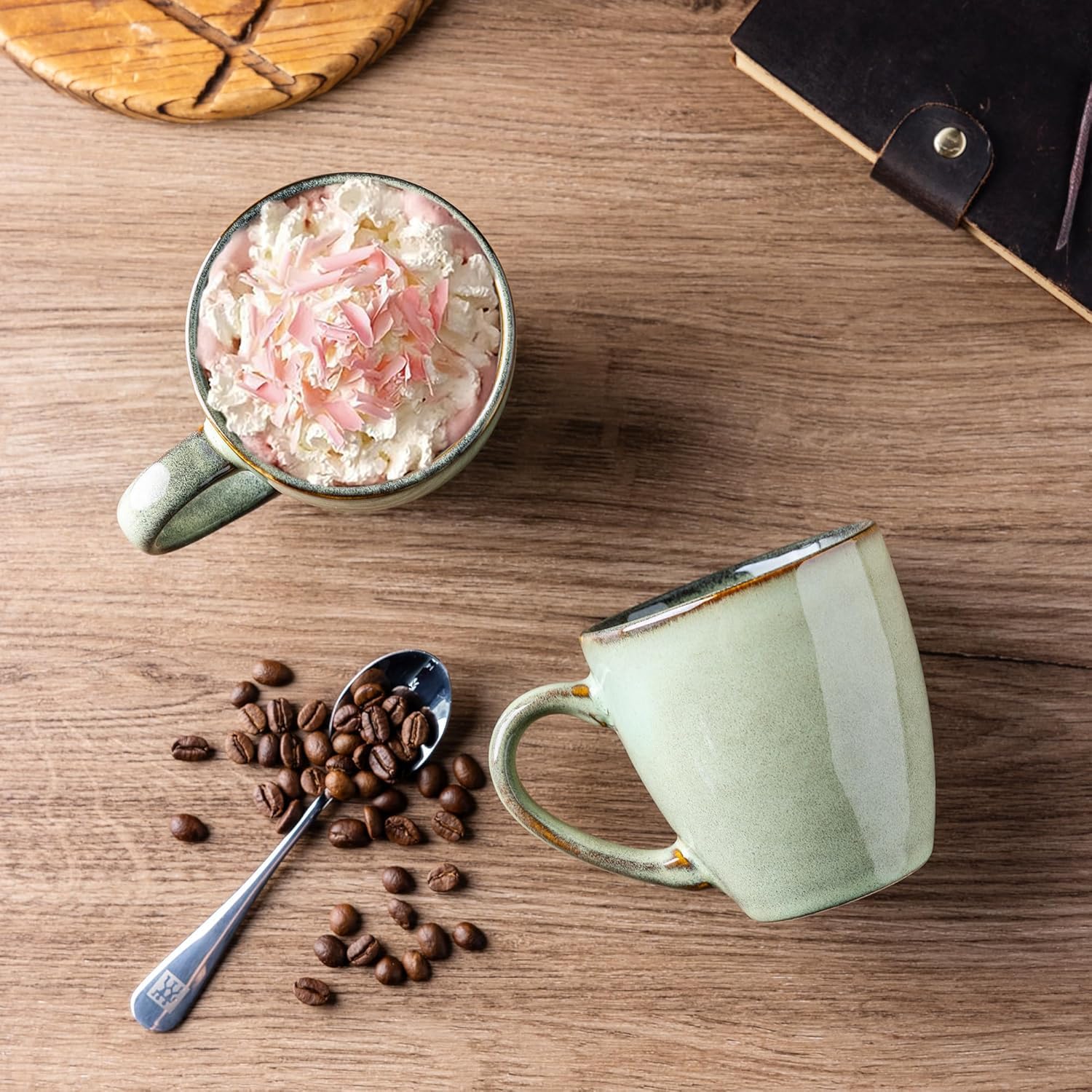 Juego de tazas de café de cerámica de 4, tazas de cerámica de 350 ml para café, té, cacao caliente - apto para lavavajillas y microondas, perfecto para el hogar o la oficina