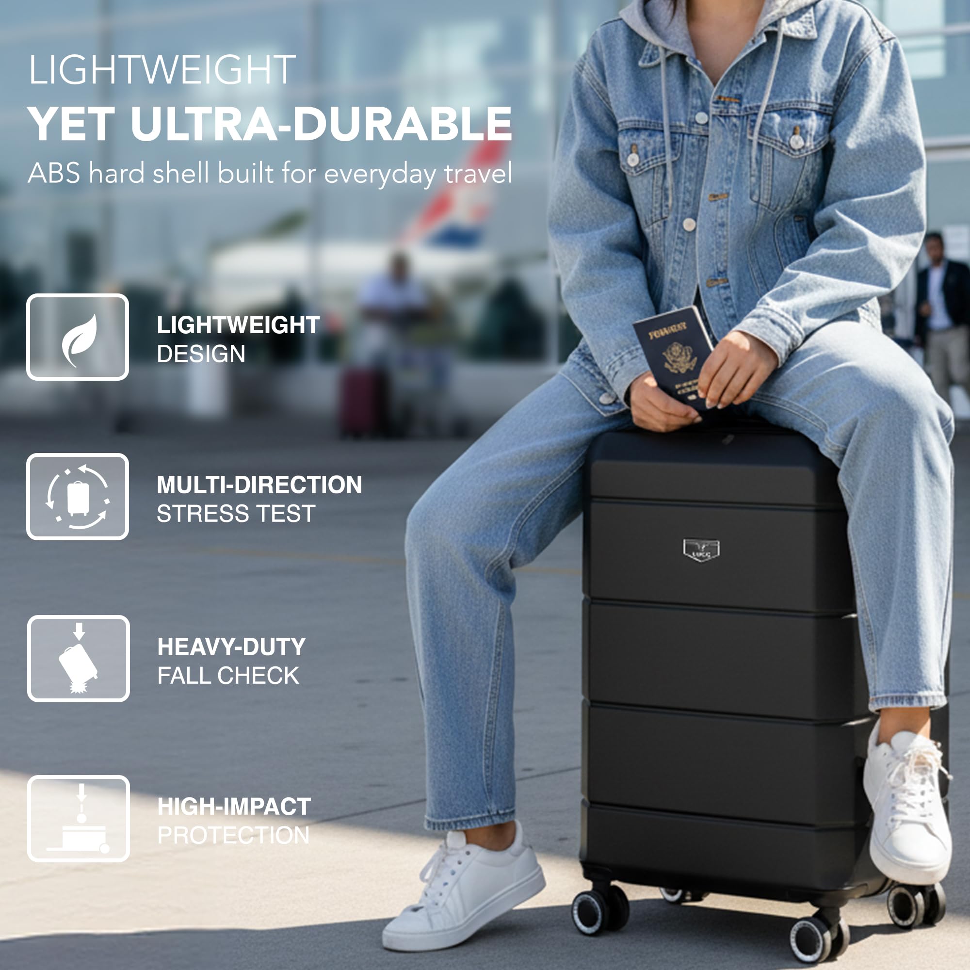 LUGG - Jetset 40cm Suitcase - 40x30x20cm- Ryanair Compatible - Underseat Size - Hard Shell ABS - Spinner & Removable Wheels - Lightweight Travel Luggage- Cream/Brown — view 220