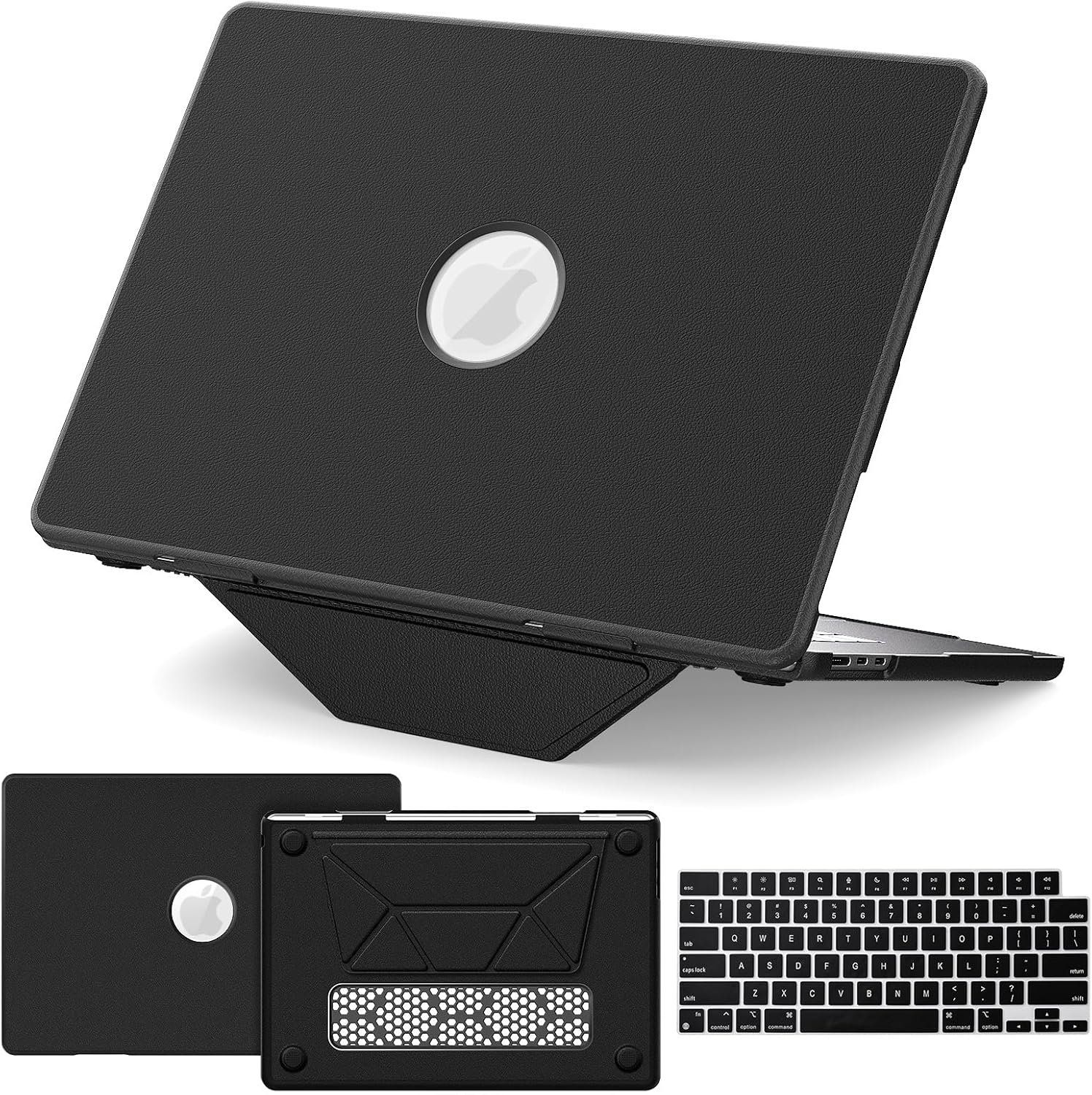 Compatible for MacBook Air 13/13.6 inch Case 2026-2022 M4 M3 M2, Foldable Stand | Keyboard Cover | Mouse Pad | PU Leather Plastic Hard Shell | Closes Seamlessly | Anti-Cracking, Black