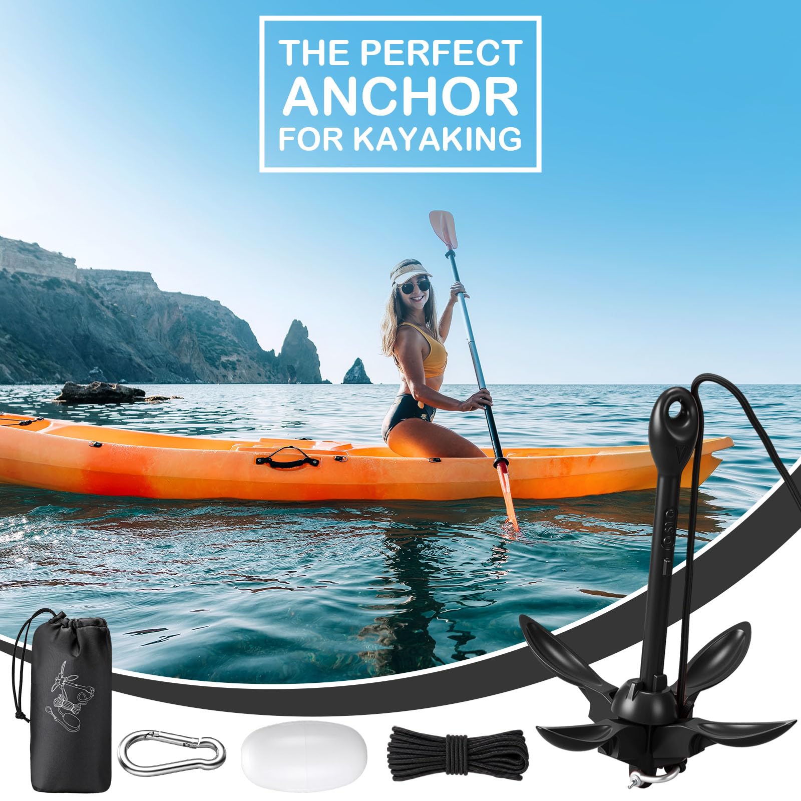MorningRo 1 Packung Marine Kajak Anker Kit 1,5 kg Faltbarer Grapnel Anker Kit Boot Anker Kajak Angeln Zubehör für kleine Boote Kajaks Kanu Paddle Boards