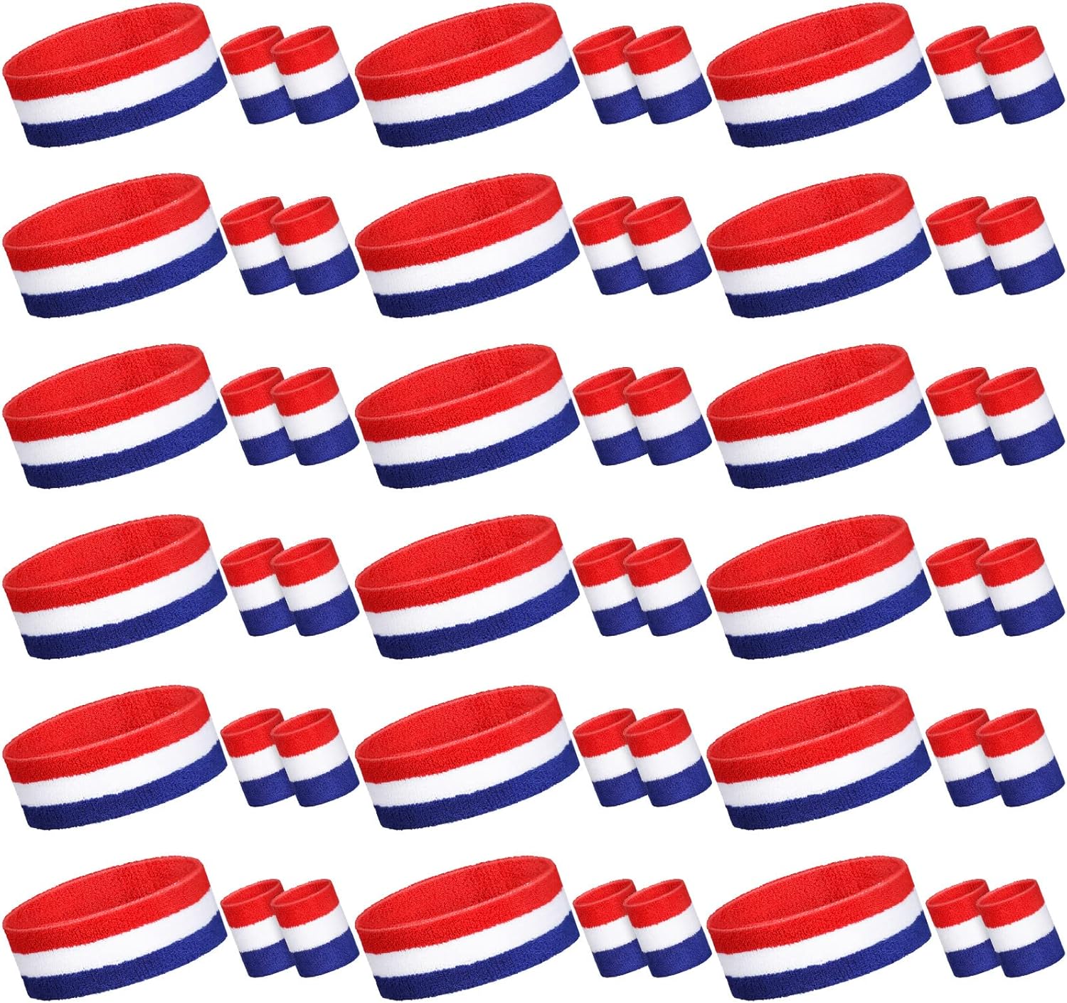 54 Pcs Striped Sweatband Headband Wristbands Set Include 18 Pcs Sweat Absorbing Striped Headbands and 36 Pcs Cotton Sports Sweatproof Wristbands for Basketball Running Tennis