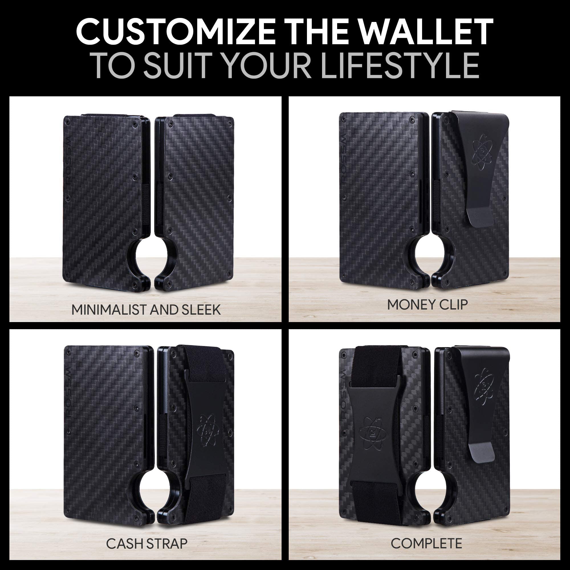 ROSSM Portafoglio da uomo minimalista con blocco RFID sottile - Portafoglio con tasca frontale sottile con cinturino in metallo e fermasoldi - Fibra di carbonio forgiata/Pacifico/AirTag