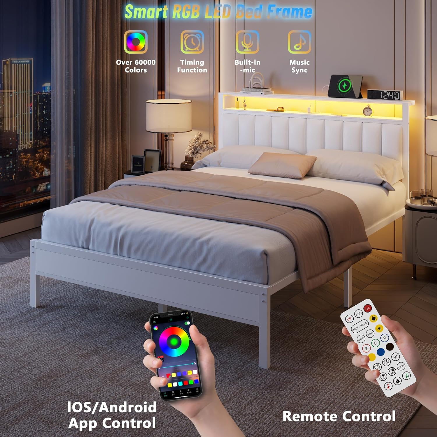 Smart RGB LED Bed Frame features with app and remote control