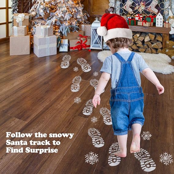 Mocoosy 6 PCS Christmas Stencils for Painting Santa Footprints for Floor, Santa Boot & Snowflake Stencils Template, Reusable Elf Foot Stencil Santa Evidence Kit Holiday Xmas Plastic Craft Decorations