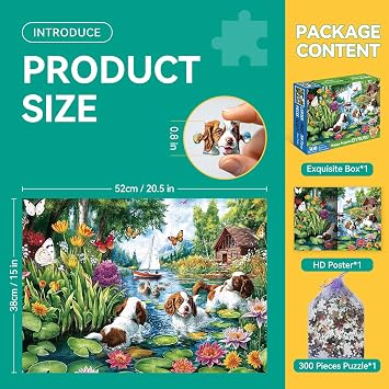 300 Piece Puzzles for Adults&Kids Large Piece, Summer Elderly Jigsaw Puzzles 300 Pieces Dog Water Fun, Unique Artwork Perfection Game, Family Entertainment & Gift for Seniors(20.5 x 15)