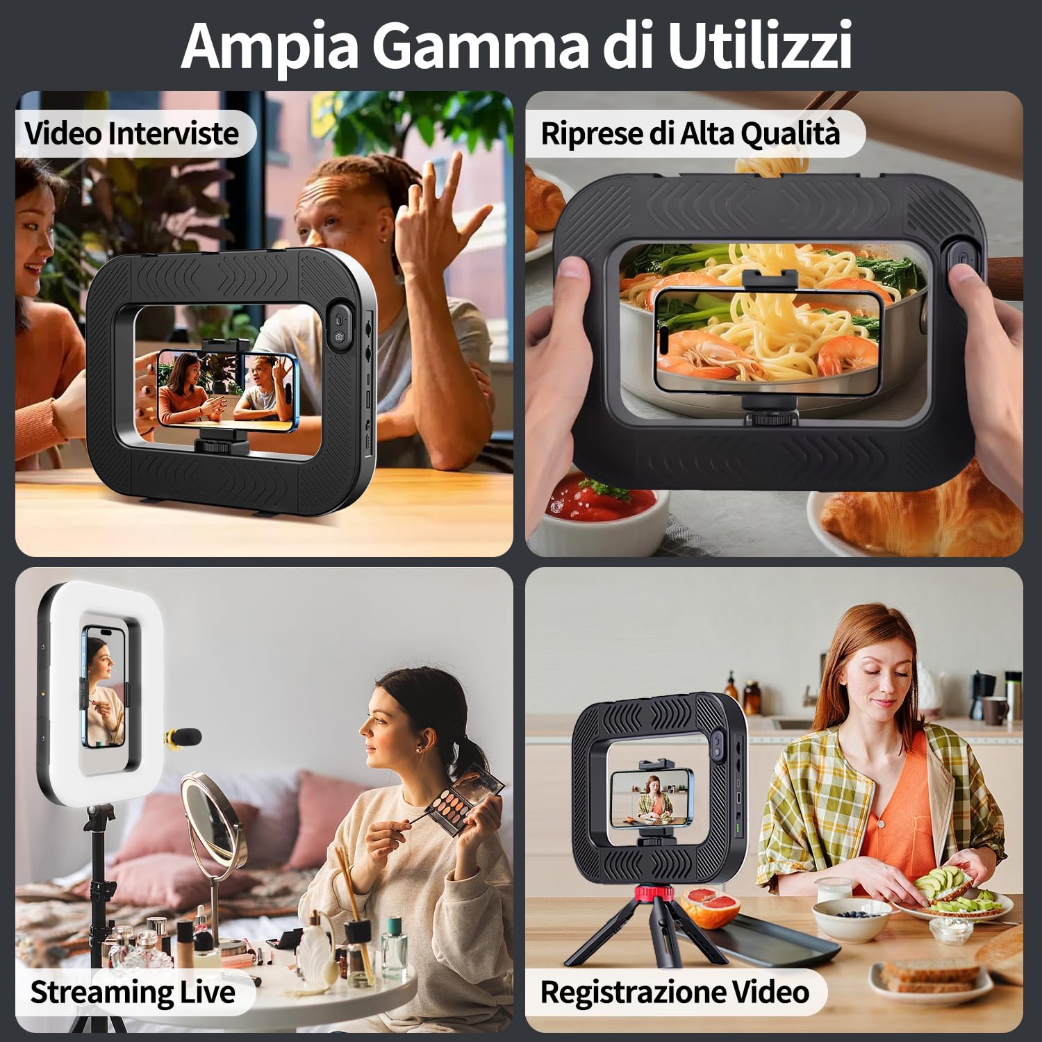 yAyusi Luce Cellulare per Video, Stabilizzatore per Telefono con Luce, Luce ad Anello LED per Selfie da 8000mAh con Supporto Telefono, Impianto Video per Smartphone/Fotocamera/Action Cam/Vlog/TikTok